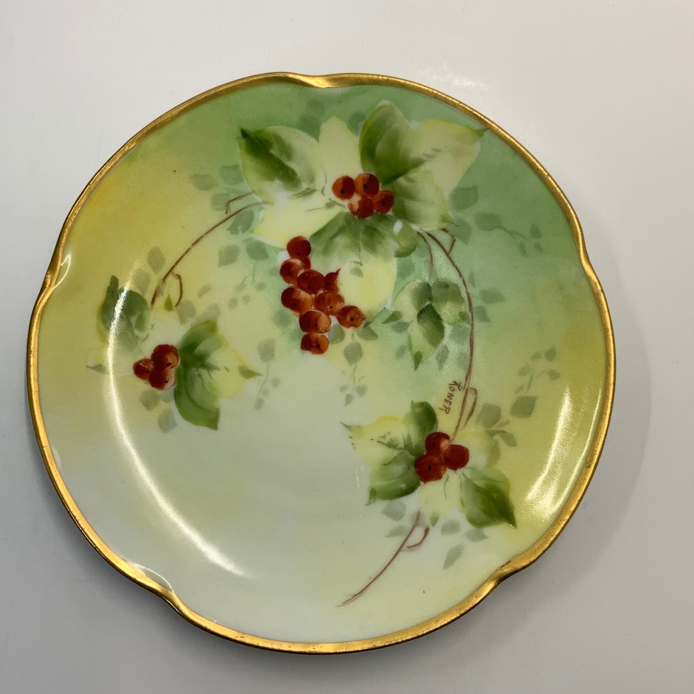 Vintage E W Donath Berry Pattern Porcelain Green‎ Yellow 6 Inch Saucer Koner